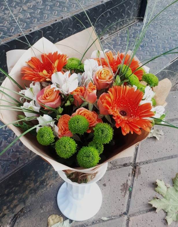 Букет цветов из: Герберы, Хризантемы, Альстромерии и Розы в Савинский