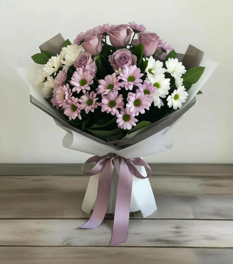 Букет цветов из: Хризантемы и Розы в Савинский