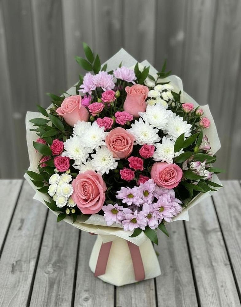 Букет цветов из: Альстромерии, Гвоздики, Розы и Хризантемы в Савинский