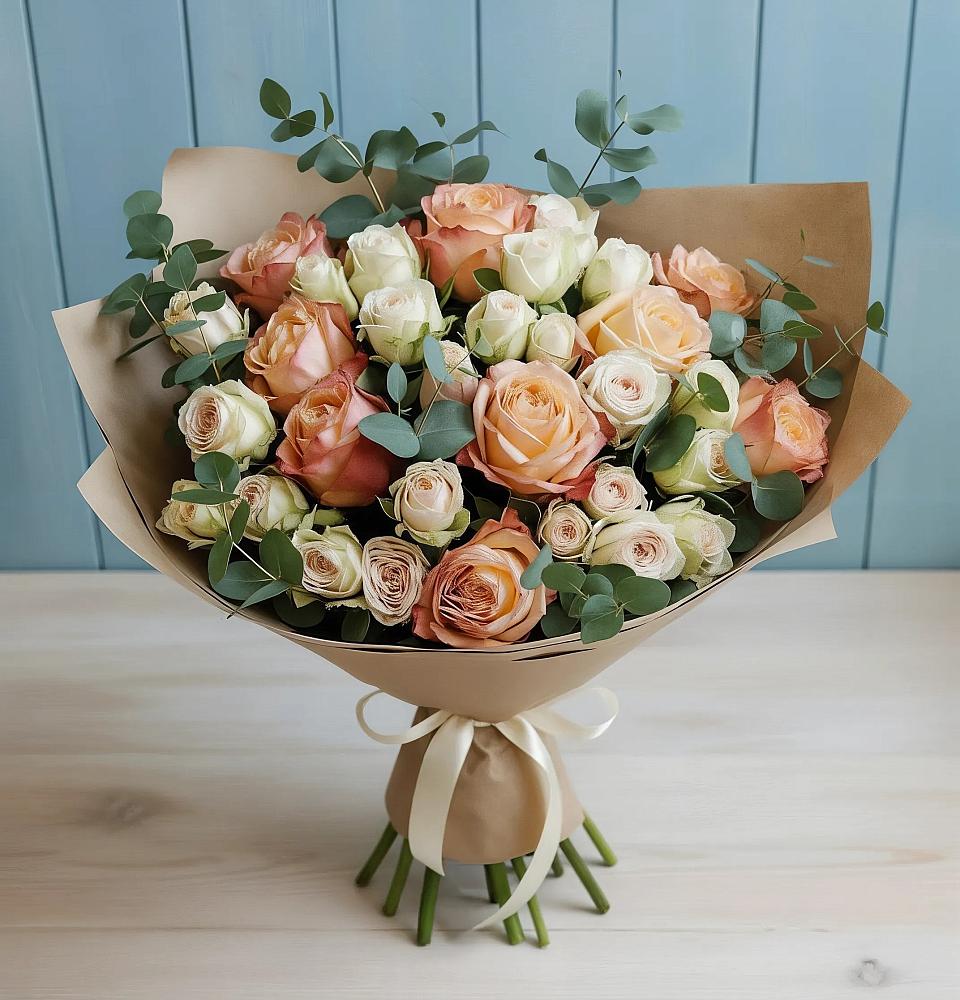 Букет цветов из: Альстромерии и Розы в Савинский