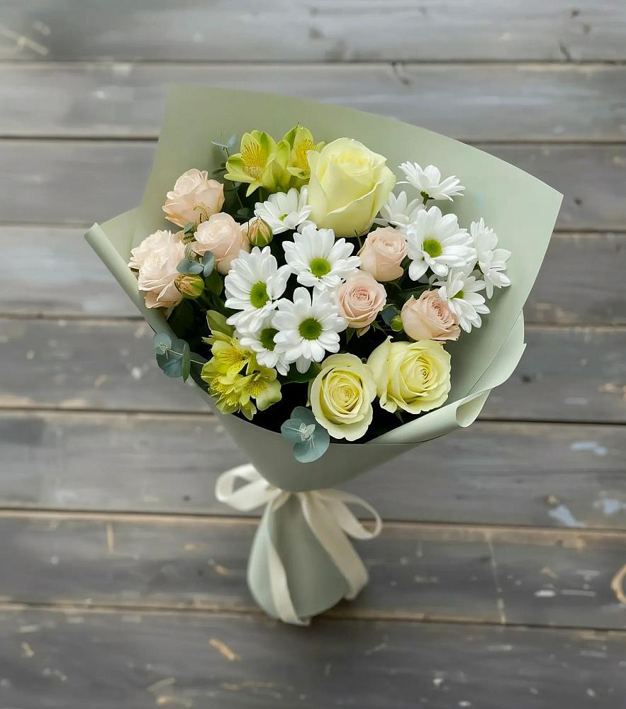 Букет цветов из: Альстромерии, Розы и Хризантемы в Савинский