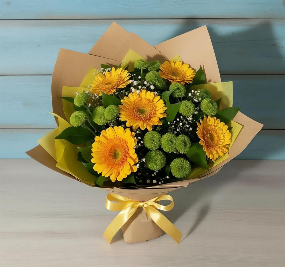 Букет цветов из: Герберы и Хризантемы в Савинский