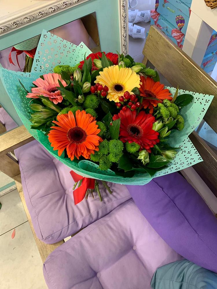 Букет цветов из: Герберы, Хризантемы и Альстромерии в Савинский