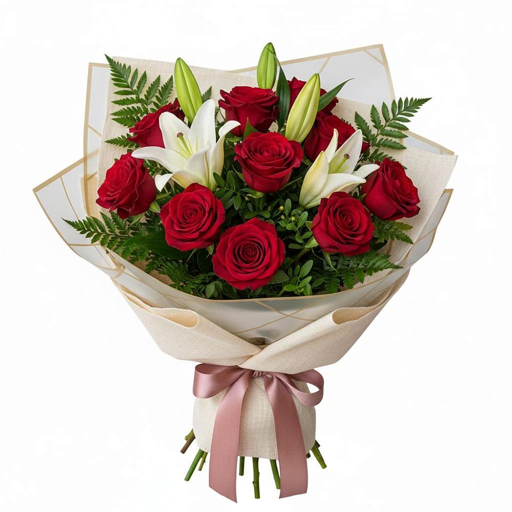 Букет цветов из: Лилии и Розы в Савинский