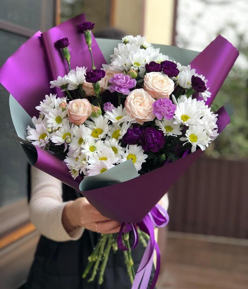 Букет цветов из: Хризантемы, Гвоздики и Розы в Савинский