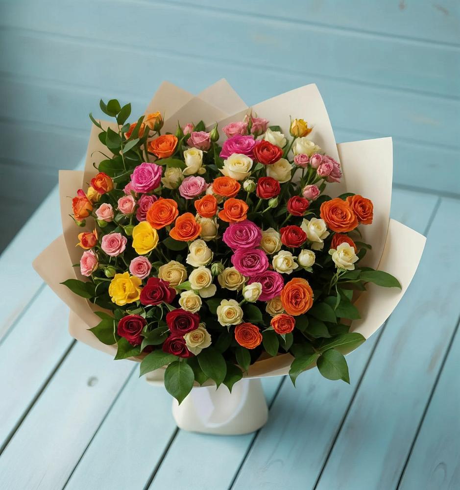 Букет Микс из разноцветных кустовых роз в Савинский