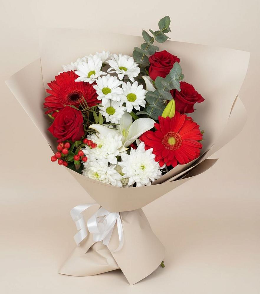 Букет цветов из: Розы, Хризантемы, Герберы и Лилии в Савинский