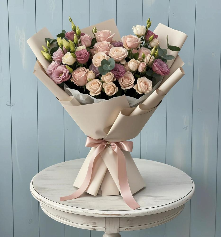 Букет цветов из: Розы и Лизиантусы в Савинский