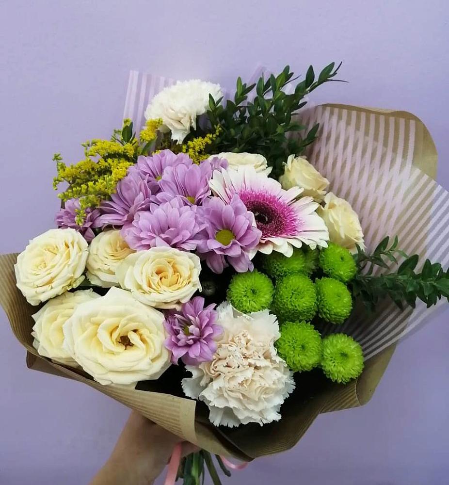 Букет цветов из: Хризантемы, Розы, Гвоздики и Герберы в Савинский