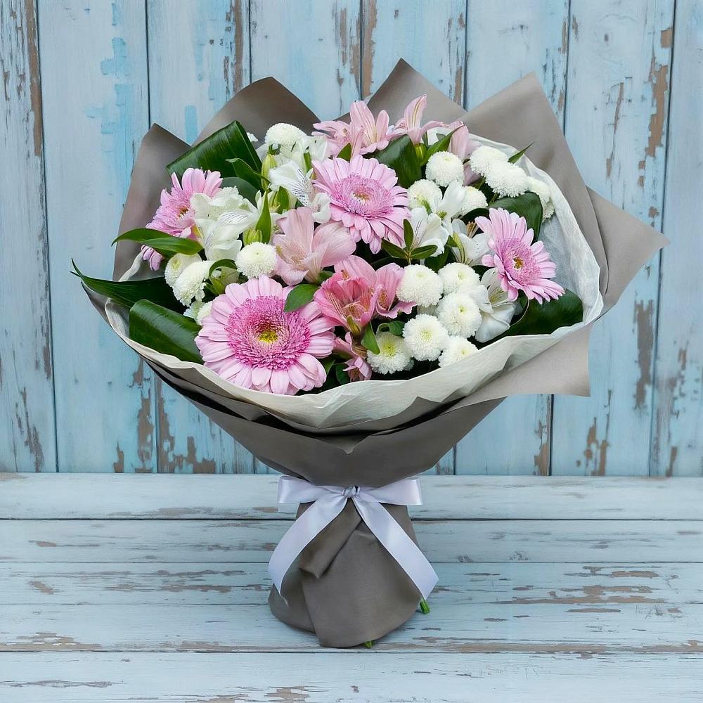 Букет цветов из: Герберы, Альстромерии и Хризантемы в Савинский