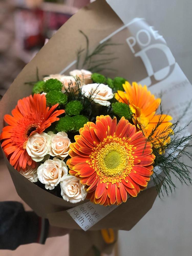 Букет цветов из: Герберы, Хризантемы и Розы в Савинский